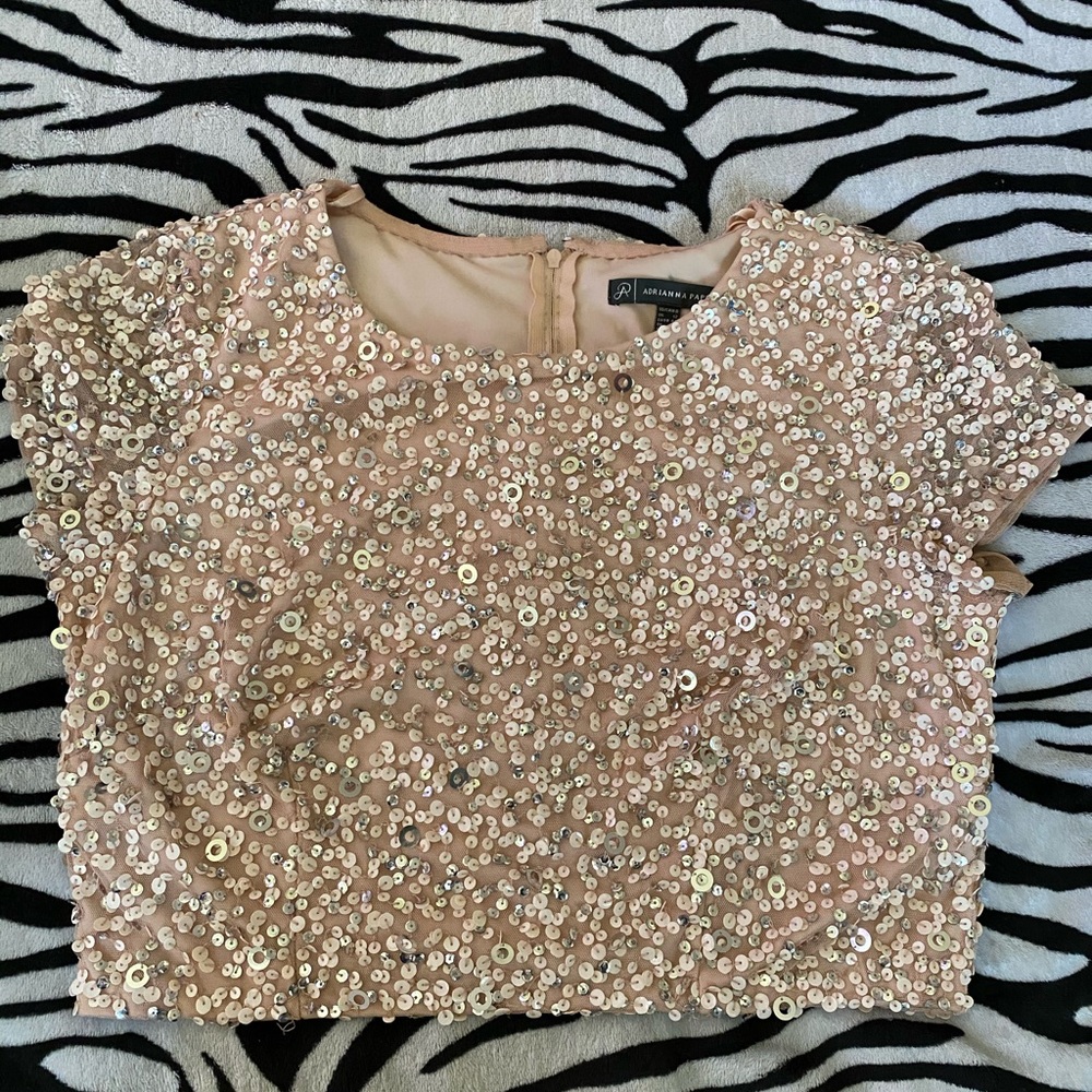 Arianna Papell rose gold sequin crop top
